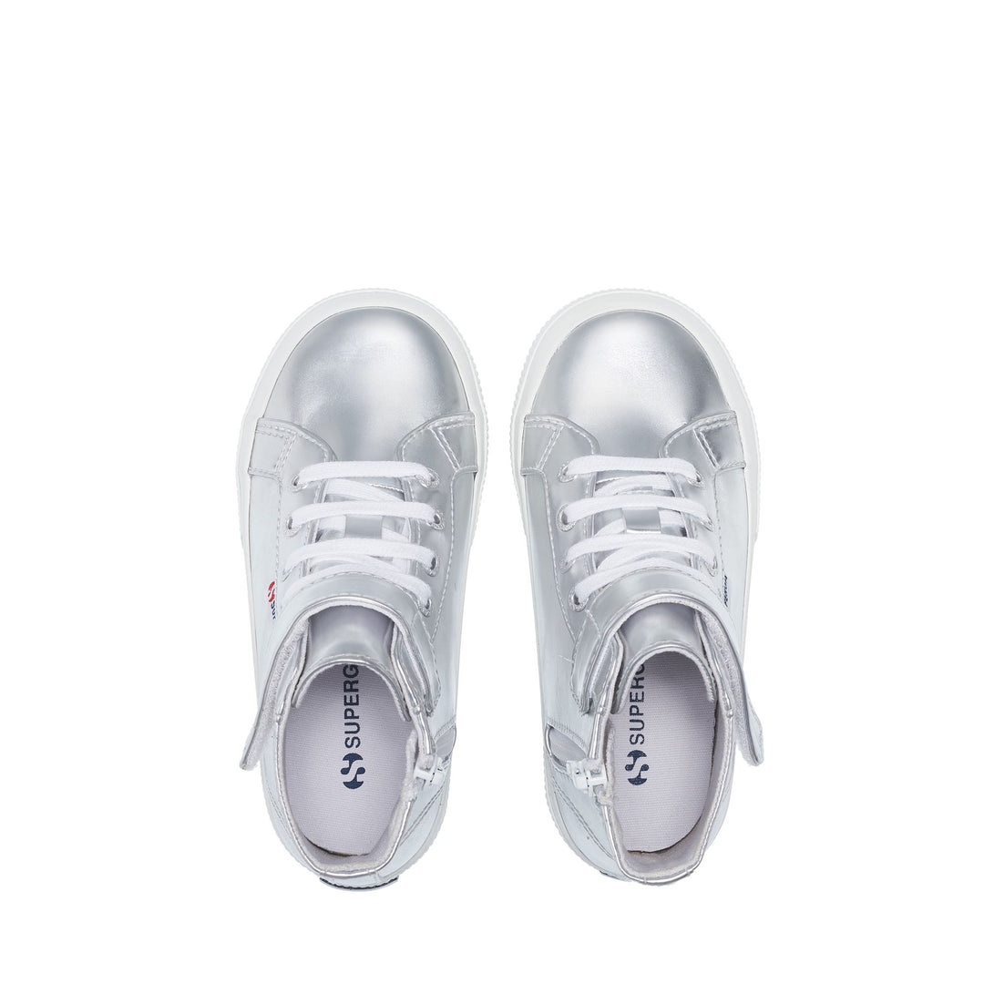 Le Superga Girl 2709 KIDS MIRROR SYNTHETIC MATERIAL Mid Cut SILVER Dressed Back (jpg Rgb)		