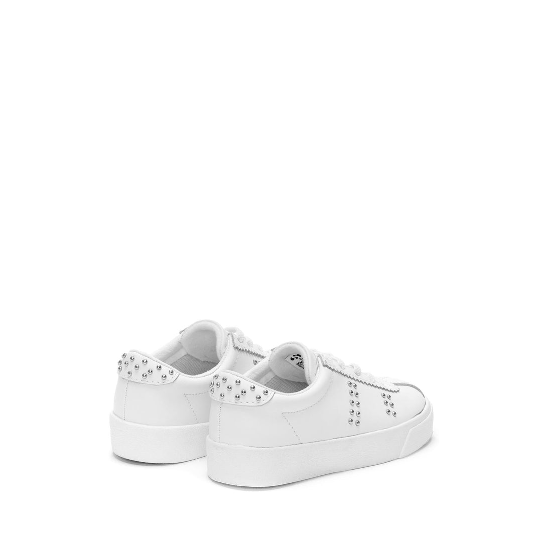 Sneakers Girl 2843 KIDS CLUB S LEATHER STUDS Low Cut WHITE-SILVER Dressed Side (jpg Rgb)		