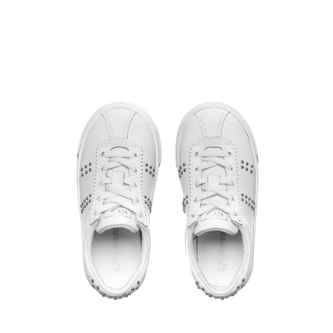 Sneakers Girl 2843 KIDS CLUB S LEATHER STUDS Low Cut WHITE-SILVER Dressed Back (jpg Rgb)		