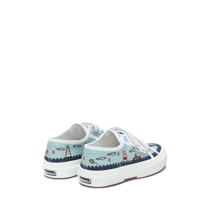 Le Superga Boy 2750 KIDS STRAPS GAME Sneaker BLUE GAME Dressed Side (jpg Rgb)		