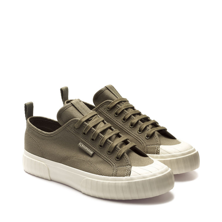 Sneakers Man 2630 STRIPE WEBBING Low Cut GREEN SAFARI-F AVORIO Dressed Front (jpg Rgb)	