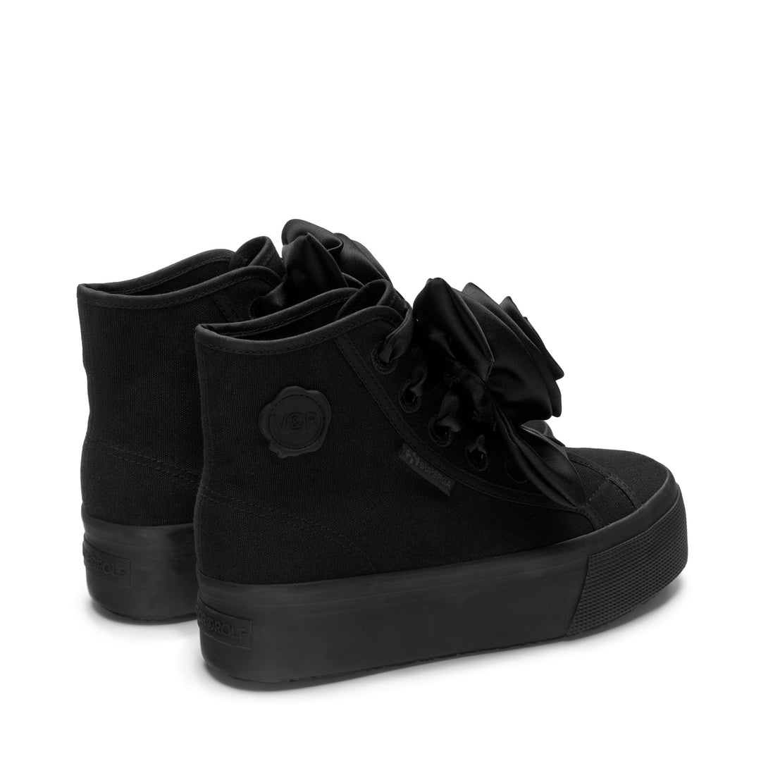 Lady Shoes Woman 2708 HI TOP BIG SATIN ROSE Wedge TOTAL BLACK Dressed Side (jpg Rgb)		