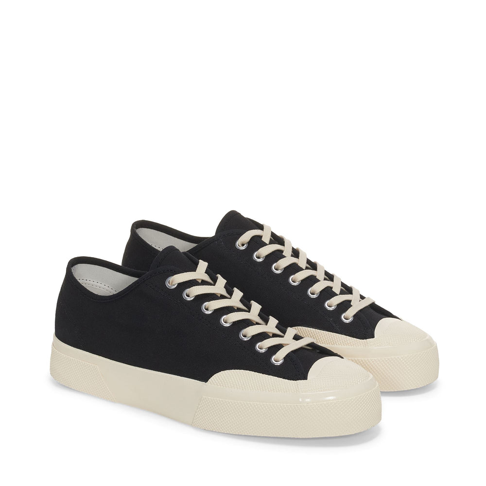 Sneakers Unisex 2432 WORKS LOW CUT COTTON CANVAS Low Cut BLACK-OFF WHITE Dressed Front (jpg Rgb)	