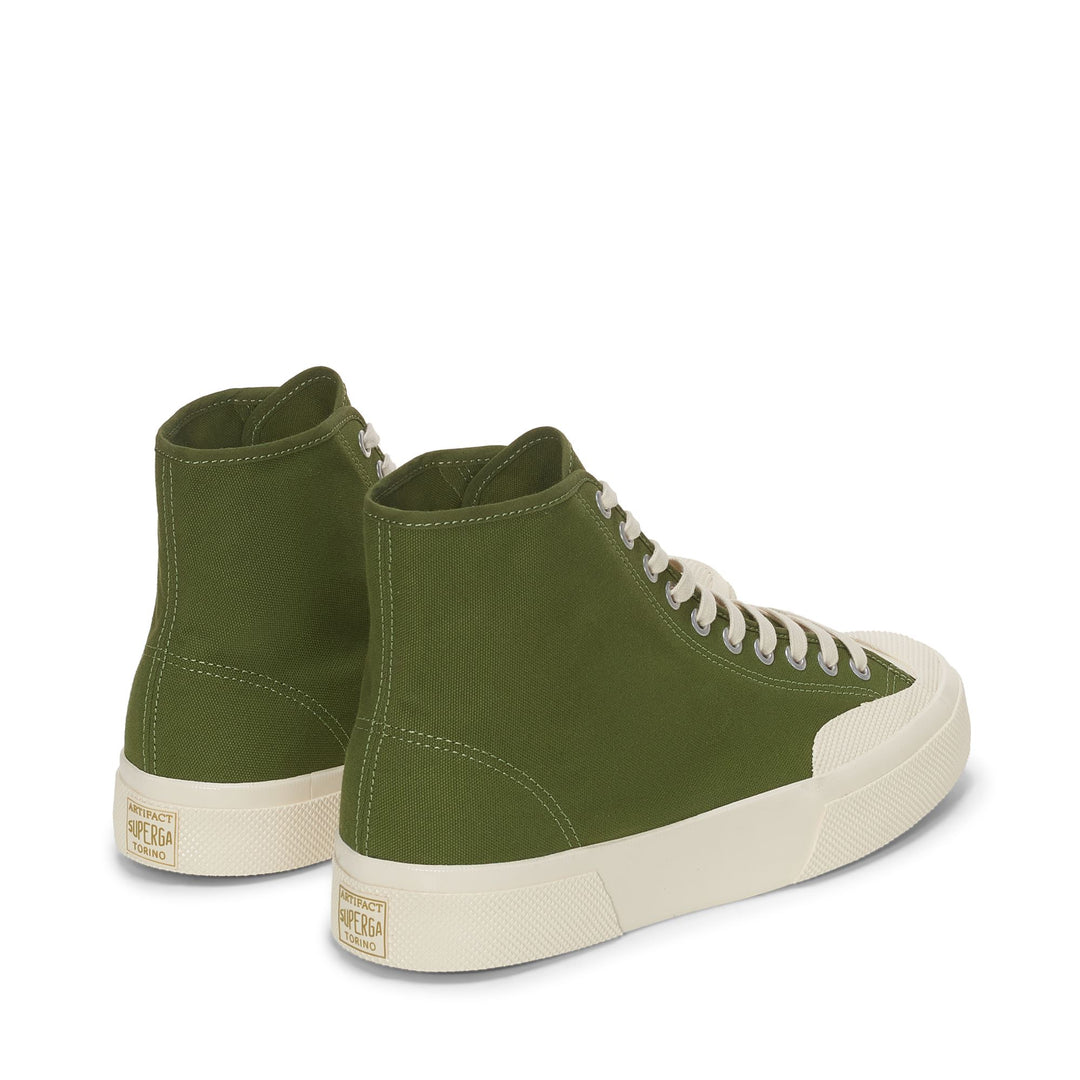 Sneakers Unisex 2433 WORKS HIGH CUT COTTON CANVAS High Cut GREEN-OFF WHITE Dressed Side (jpg Rgb)		