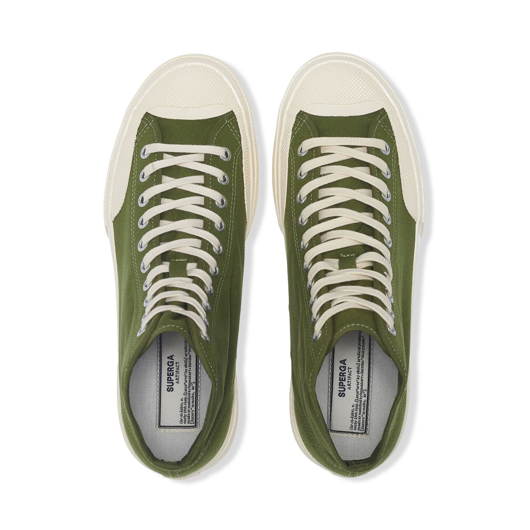 Sneakers Unisex 2433 WORKS HIGH CUT COTTON CANVAS High Cut GREEN-OFF WHITE Dressed Back (jpg Rgb)		