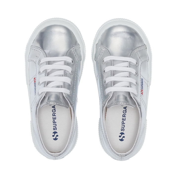 Le Superga Girl 2750 KIDS MIRROR SYNTHETIC MATERIAL Low Cut SILVER Dressed Back (jpg Rgb)		