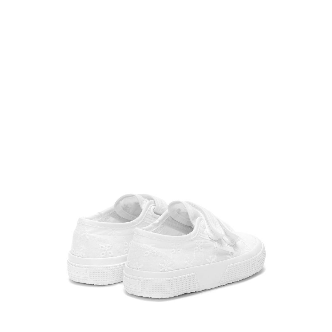 Le Superga Girl 2750 KIDS STRAPS FLOWER SANGALLO Low Cut TOTAL WHITE Dressed Side (jpg Rgb)		