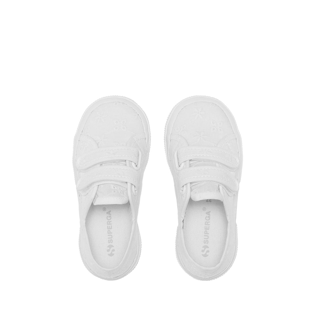 Le Superga Girl 2750 KIDS STRAPS FLOWER SANGALLO Low Cut TOTAL WHITE Dressed Back (jpg Rgb)		