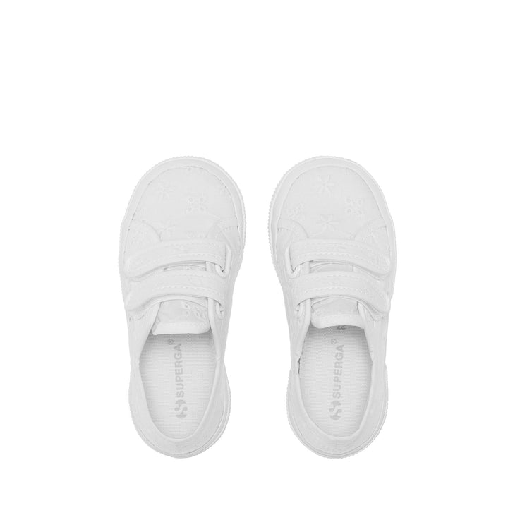 Le Superga Girl 2750 KIDS STRAPS FLOWER SANGALLO Low Cut TOTAL WHITE Dressed Back (jpg Rgb)		