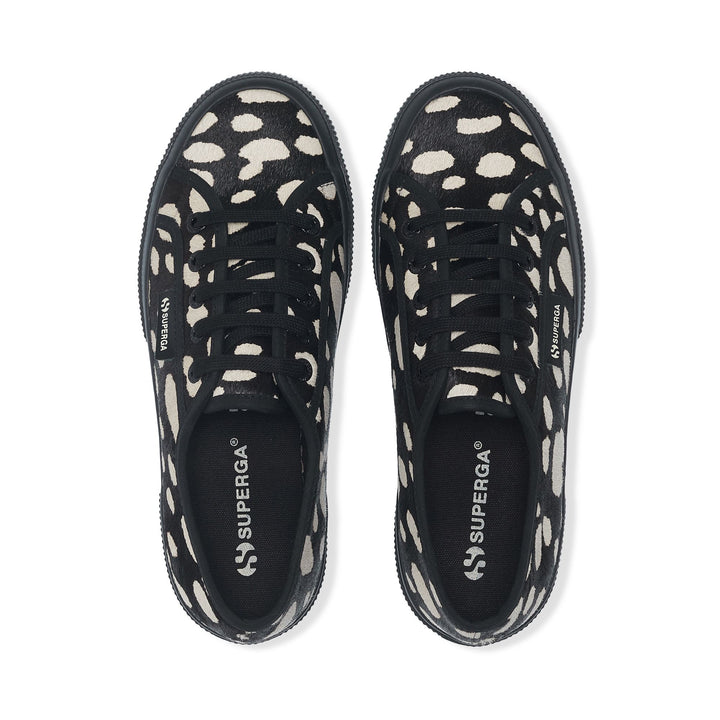 Le Superga Woman 2750 DK DALMATIAN CALF HAIR Low Cut BLACK-BEIGE Dressed Back (jpg Rgb)		