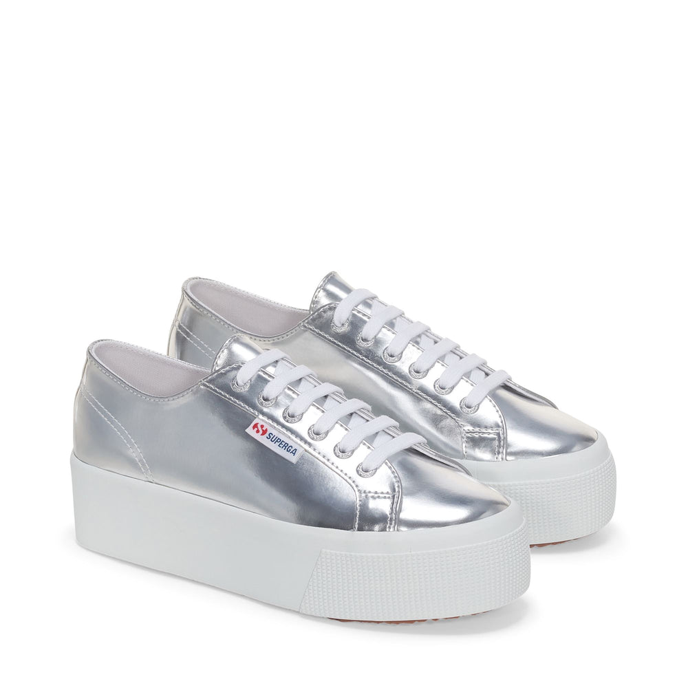 Lady Shoes Woman 2790 MIRROR SYNTHETIC MATERIAL Wedge SILVER Dressed Front (jpg Rgb)	