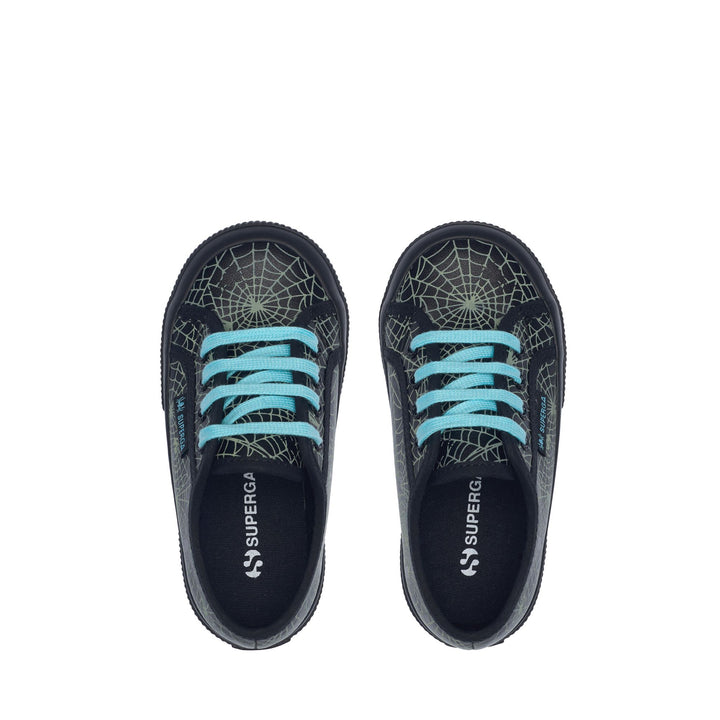 Le Superga Kid unisex 2750 KIDS VEGAN MATERIAL SPIDER WEB Low Cut BLACK Dressed Back (jpg Rgb)		