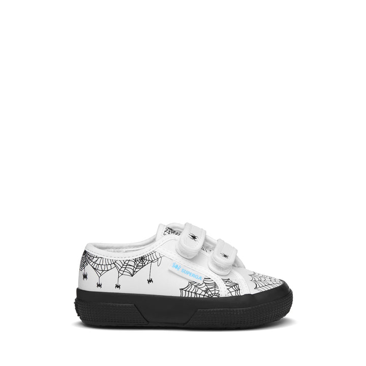 Le Superga Kid unisex 2750 KIDS STRAPS VEGAN MATERIAL SPIDER WEB Low Cut WHITE SPIDER WEB PRINT-BLACK Photo (jpg Rgb)			