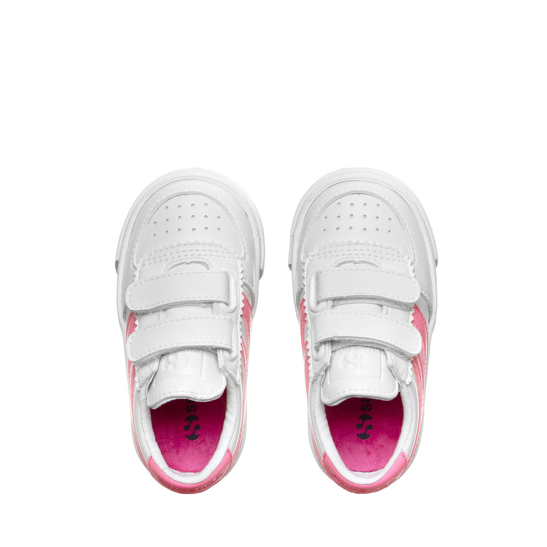 Sneakers Kid unisex 2846 KIDS SEATTLE STRAPS VEGAN MATERIAL Low Cut WHITE-NEON PINK Dressed Back (jpg Rgb)		