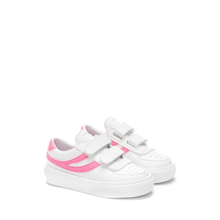 Sneakers Kid unisex 2846 KIDS SEATTLE STRAPS VEGAN MATERIAL Low Cut WHITE-NEON PINK Dressed Front (jpg Rgb)	