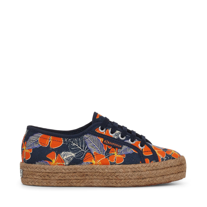 Lady Shoes Woman 2730 ROPE HIBISCUS FLOWER PRINT Wedge BLUE NAVY-ORANGE HIBISCUS Photo (jpg Rgb)			