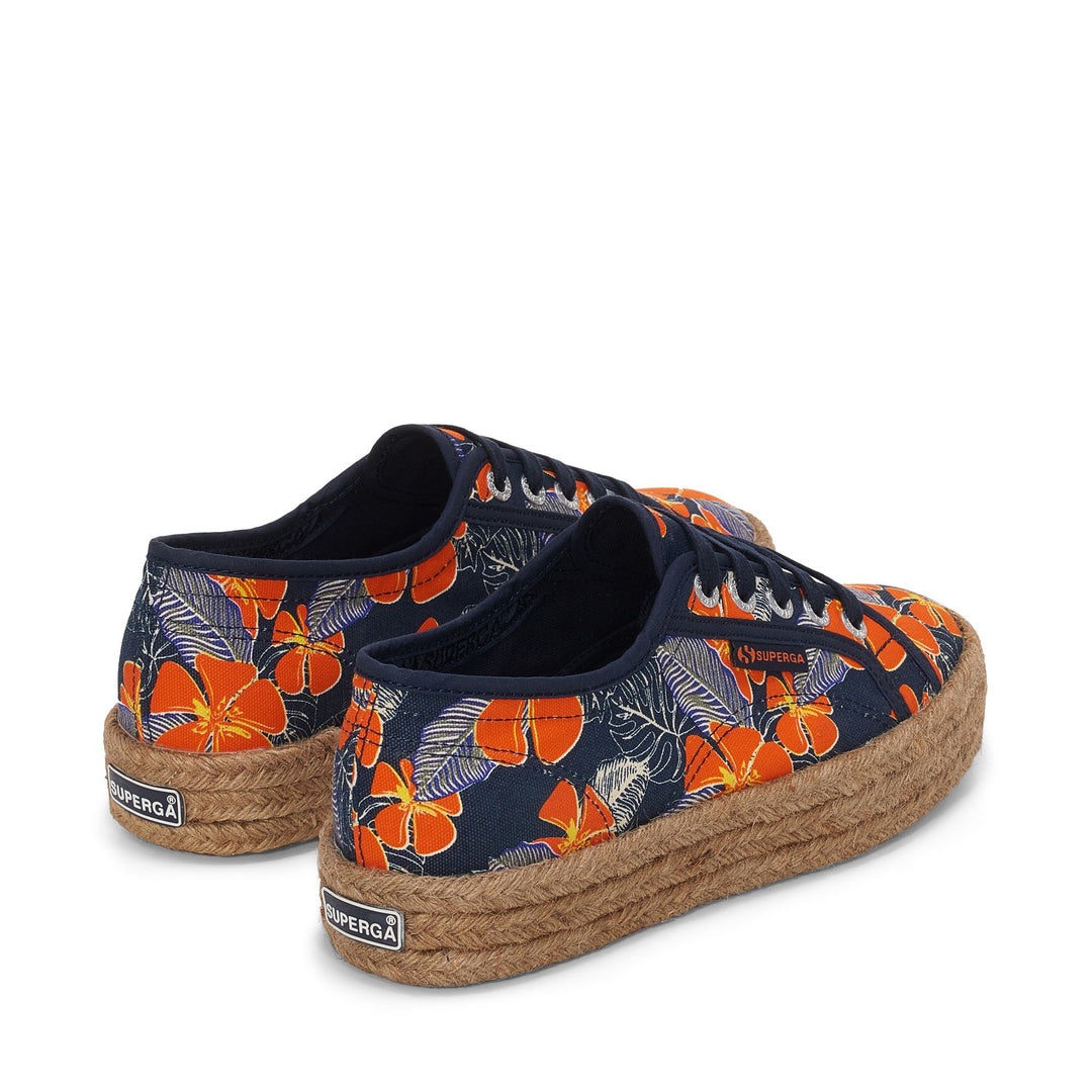 Lady Shoes Woman 2730 ROPE HIBISCUS FLOWER PRINT Wedge BLUE NAVY-ORANGE HIBISCUS Dressed Side (jpg Rgb)		