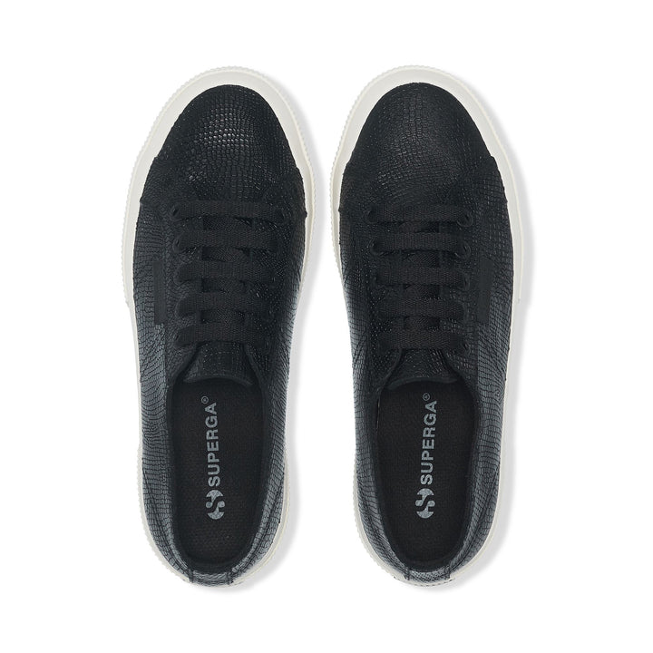 Le Superga Woman 2750 SNAKE LEATHER Low Cut BLACK-FAVORIO Dressed Back (jpg Rgb)		