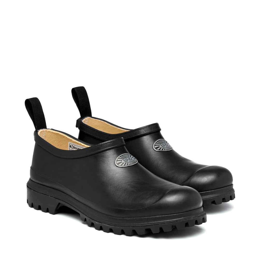 Rubber Boots Unisex 809 RUBBER MULE Low Cut BLACK Dressed Front (jpg Rgb)	