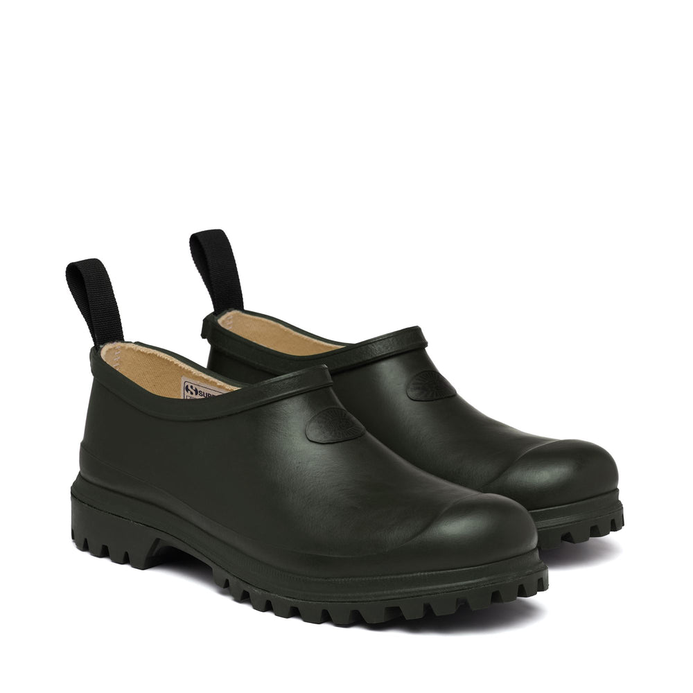 Rubber Boots Unisex 809 RUBBER MULE Low Cut GREEN SHERWOOD Dressed Front (jpg Rgb)	