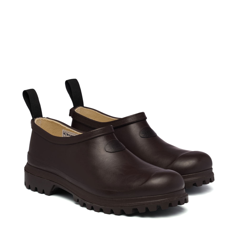 Rubber Boots Unisex 809 RUBBER MULE Low Cut BROWN DARK Dressed Front (jpg Rgb)	