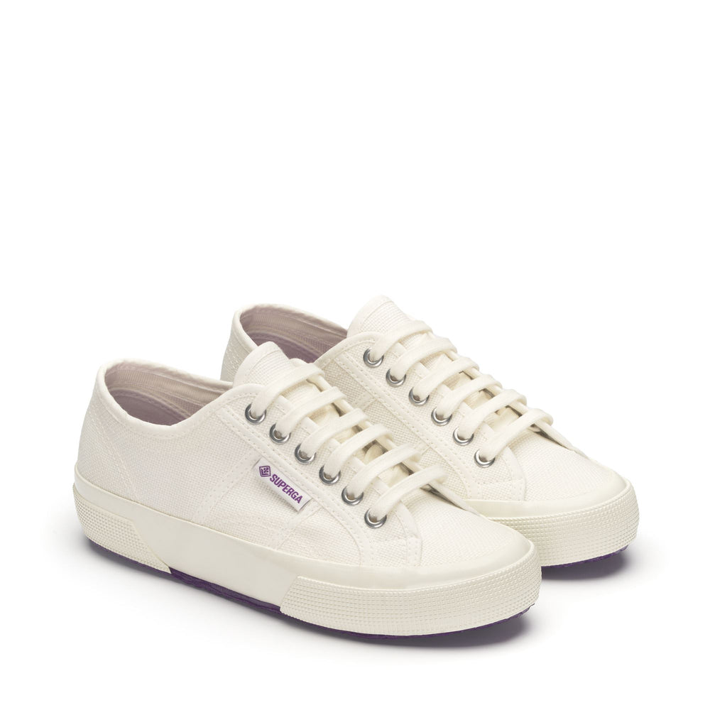 Le Superga Unisex 2750 OG FIORENTINA Low Cut WHITE AVORIO-PURPLE Dressed Front (jpg Rgb)	