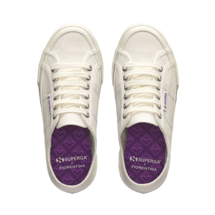 Le Superga Unisex 2750 OG FIORENTINA Low Cut WHITE AVORIO-PURPLE Dressed Back (jpg Rgb)		