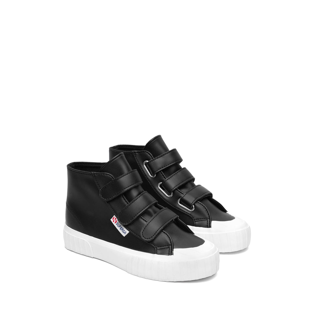 Sneakers Kid unisex 2696 KIDS STRIPE STRAPS SYNTHETIC MATERIAL Mid Cut BLACK Dressed Front (jpg Rgb)	