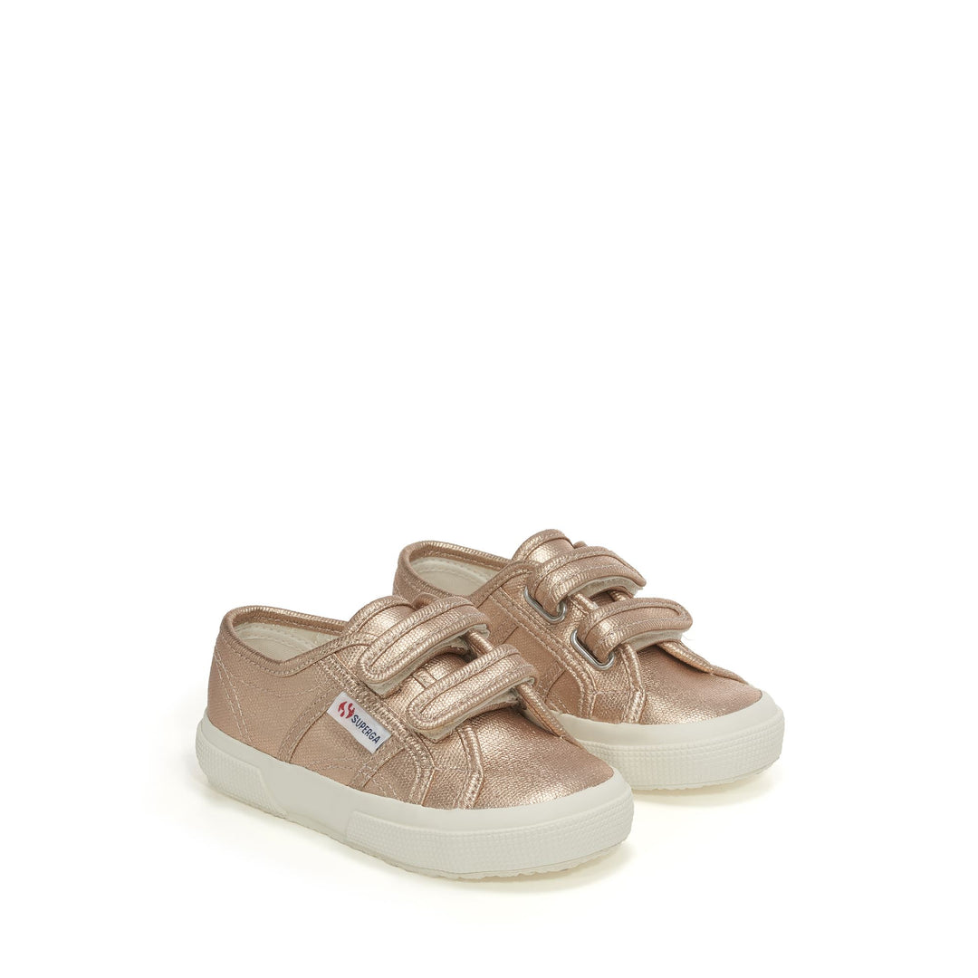 Le Superga Girl 2750 KIDS STRAPS METALLIC CANVAS Sneaker PINK SKIN MATT-F AVORIO Dressed Front (jpg Rgb)	