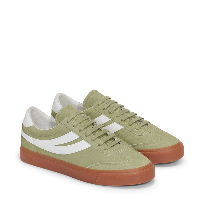 Le Superga Unisex 4834 CLUB S SWALLOW SUEDE Low Cut GREEN SAGE-GUM Dressed Front (jpg Rgb)	