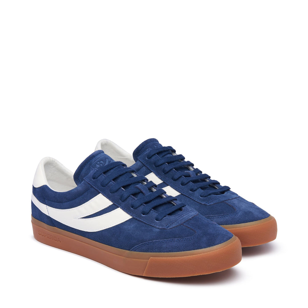 Le Superga Unisex 4834 CLUB S SWALLOW SUEDE Low Cut NAVY-GUM Dressed Front (jpg Rgb)	