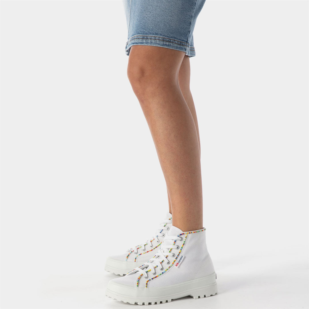 Ankle Boots Woman 2341 ALPINA MULTICOLOR BEADS Laced WHITE-MULTICOLOR BEADS Dressed Front Double		