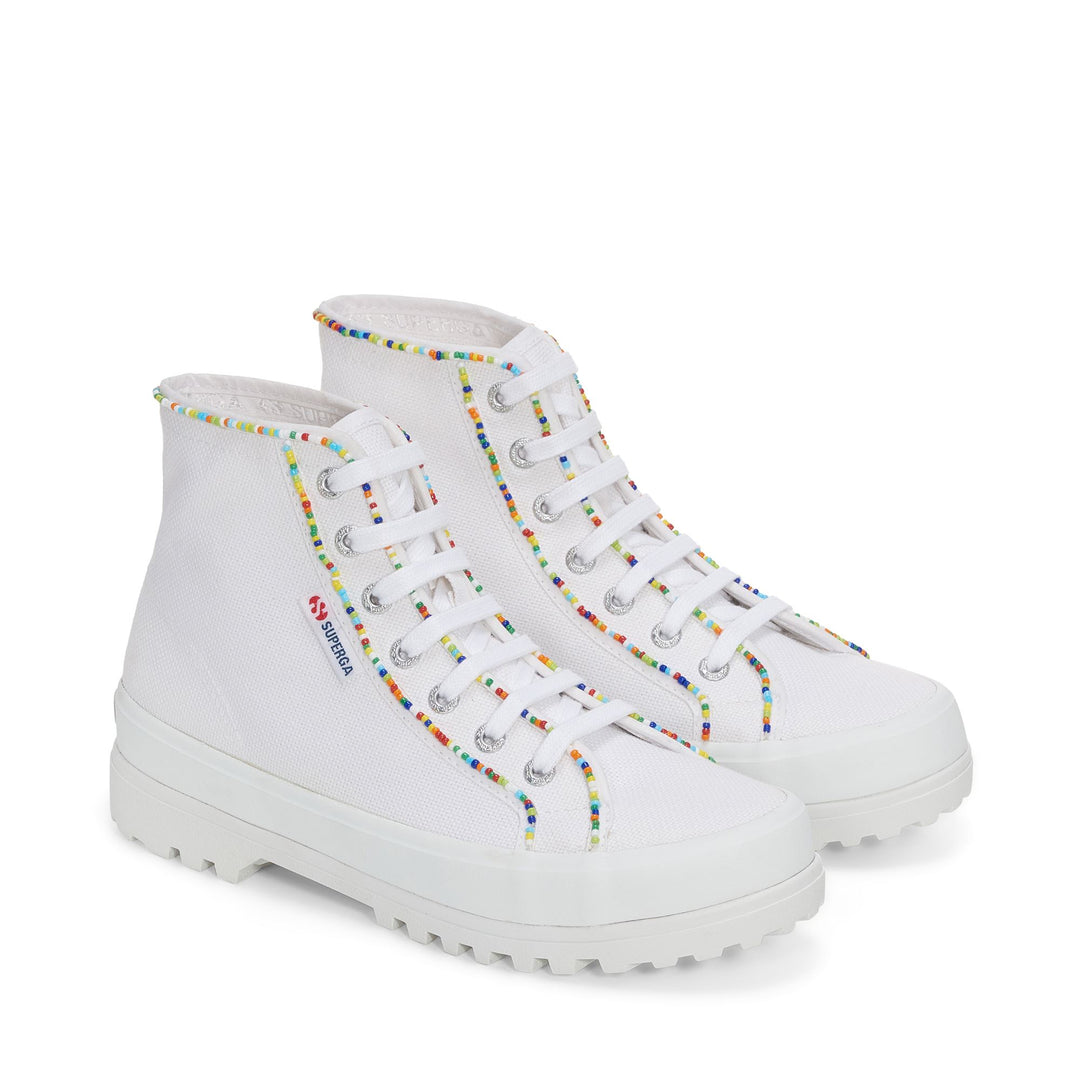 Ankle Boots Woman 2341 ALPINA MULTICOLOR BEADS Laced WHITE-MULTICOLOR BEADS Dressed Front (jpg Rgb)	