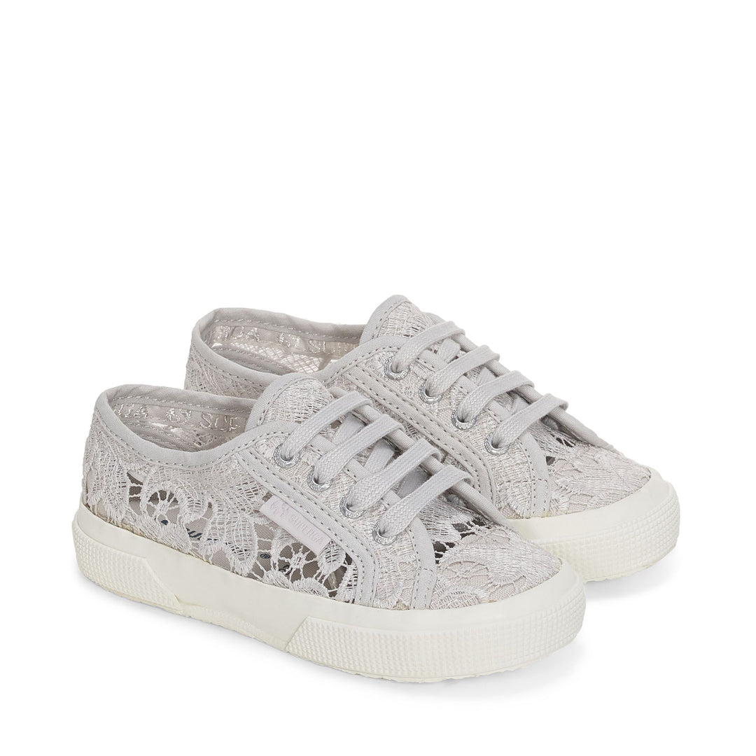 Le Superga Girl 2750 KIDS MACRAME Sneaker GREY SILVER-FAVORIO Dressed Front (jpg Rgb)	