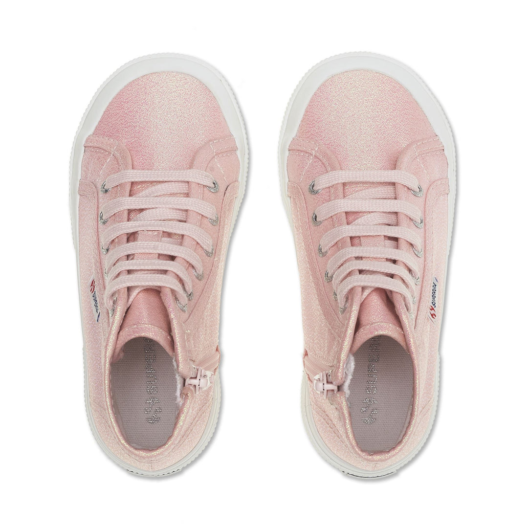 Le Superga Girl 2709 KIDS LAME Mid Cut PINK ISH IRIDESCENT Dressed Back (jpg Rgb)		