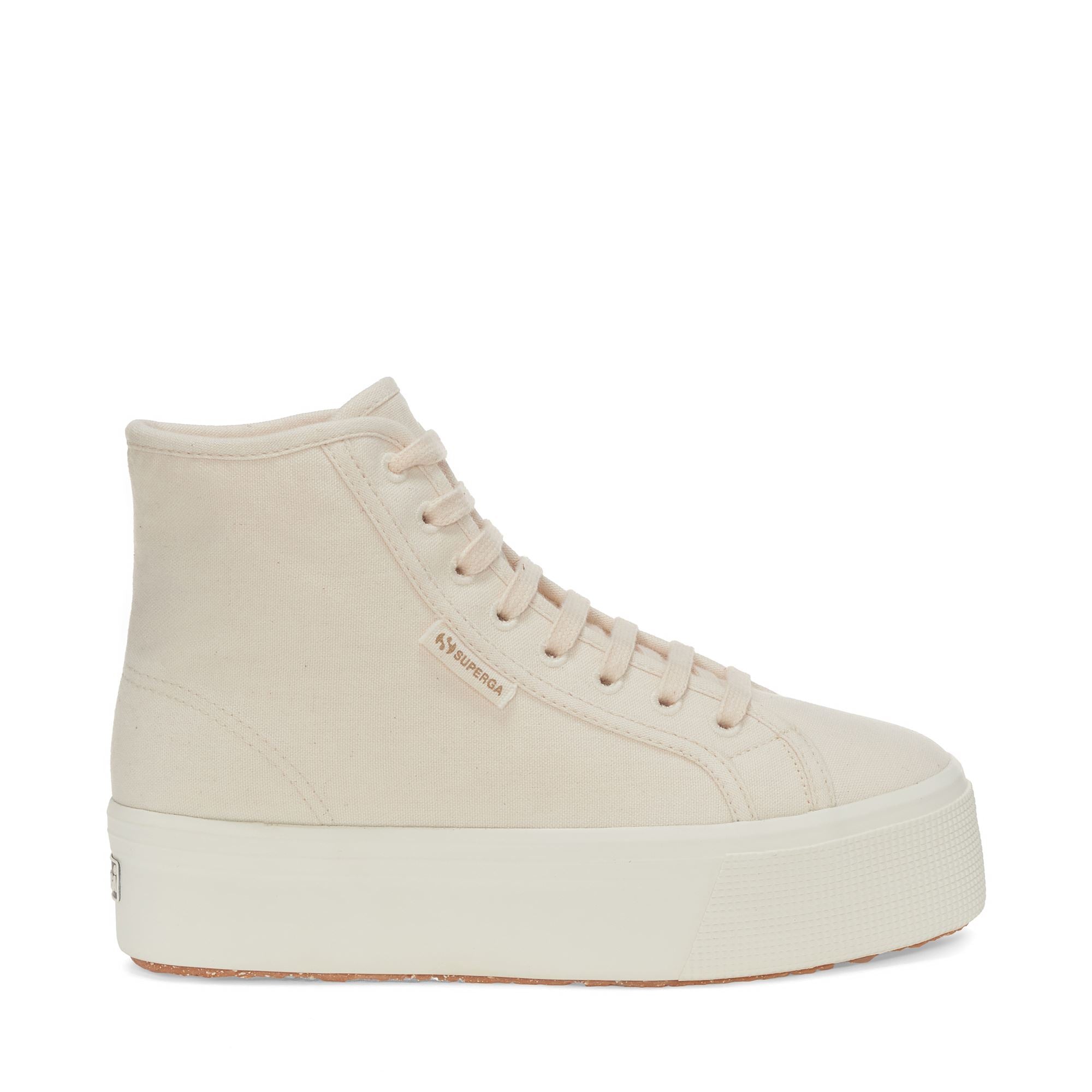 Lady Shoes Woman 2708 HI TOP ORGANIC CANVAS ECO FUR Wedge BEIGE RAW