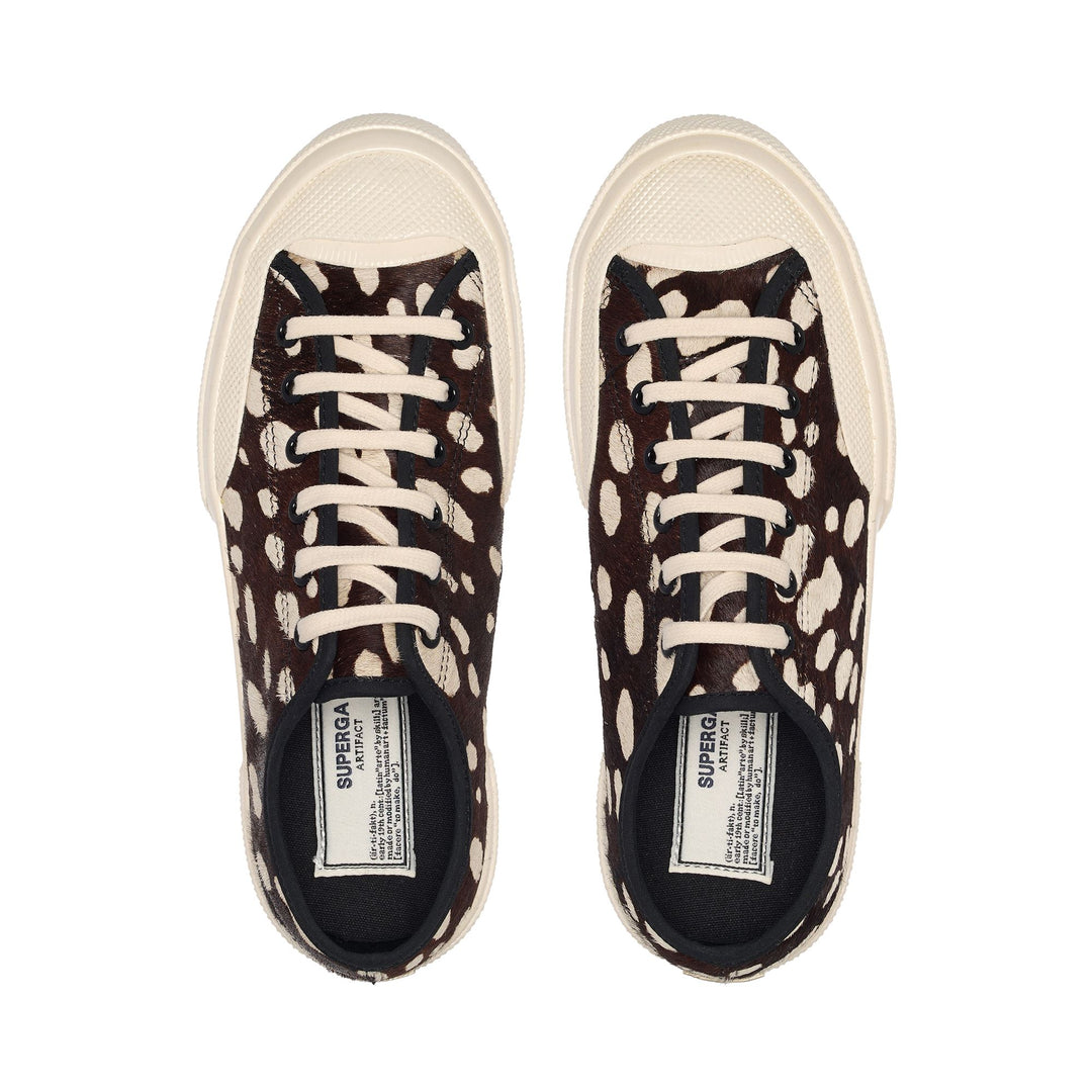 Le Superga Unisex 2432 DK DALMATIAN CALF HAIR Low Cut BLACK-BEIGE Dressed Back (jpg Rgb)		