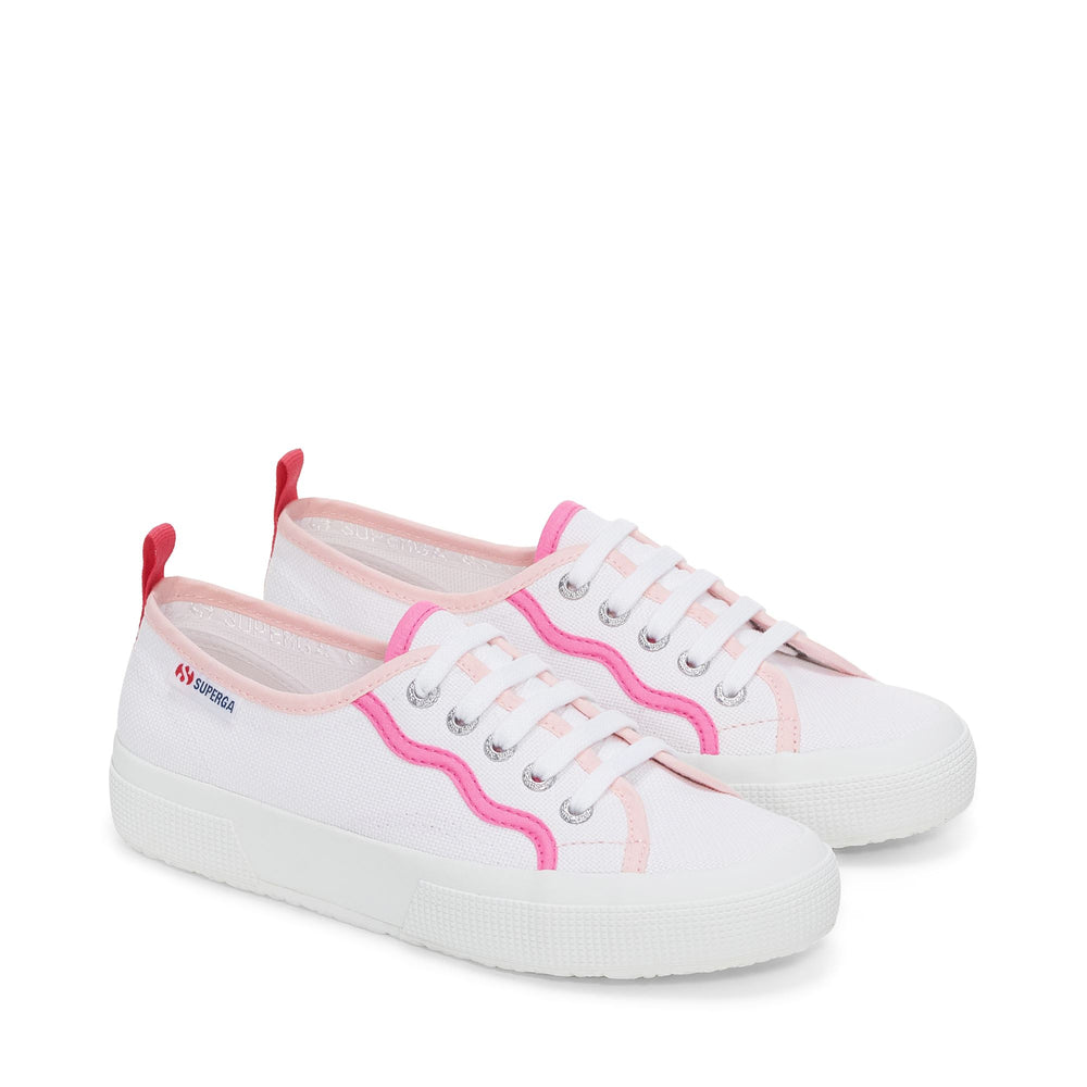 Le Superga Woman 2750 CURLY BINDINGS Low Cut WHITE-SHADED PINK Dressed Front (jpg Rgb)	