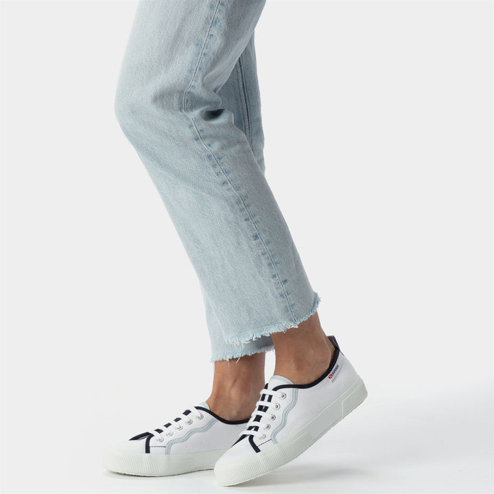 Le Superga Woman 2750 CURLY BINDINGS Low Cut WHITE-SHADED BLUE Dressed Front Double		