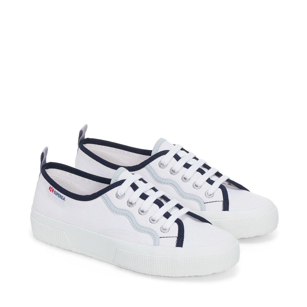 Le Superga Woman 2750 CURLY BINDINGS Low Cut WHITE-SHADED BLUE Dressed Front (jpg Rgb)	