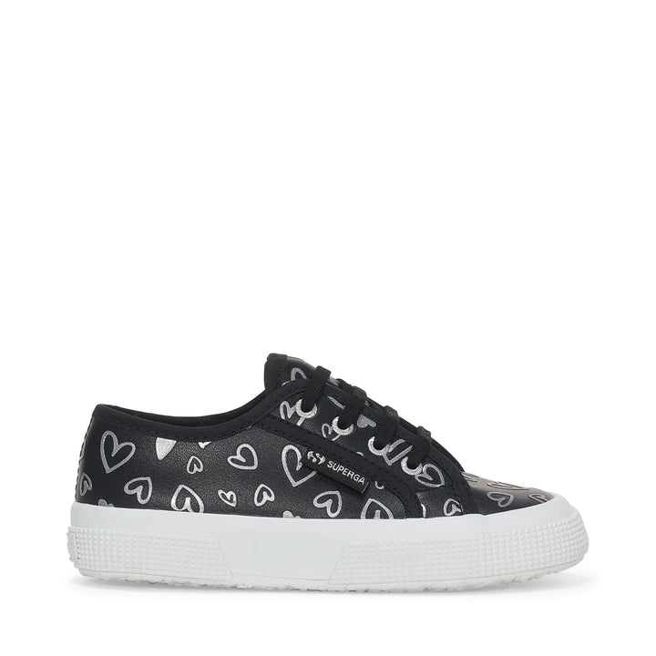 Le Superga Girl 2750 KIDS VEGAN MATERIAL CUTE HEARTS PRINT Low Cut BLACK-SILVER HEARTS Photo (jpg Rgb)			