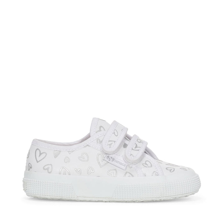 Le Superga Girl 2750 KIDS STRAPS VEGAN MATERIAL CUTE HEARTS PRINT Low Cut WHITE-SILVER HEARTS Photo (jpg Rgb)			